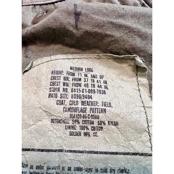 Vintage US Army Airborne 80s Cold Weather Field Camo Coat Jacket Medium Long - Picture 13 of 16